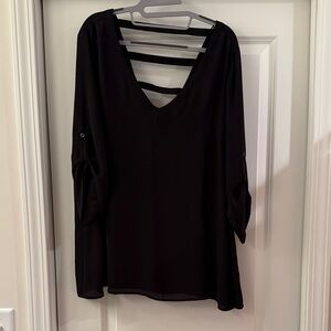 Torrid Black V-Neck Sheer Top with Back Strap Detail